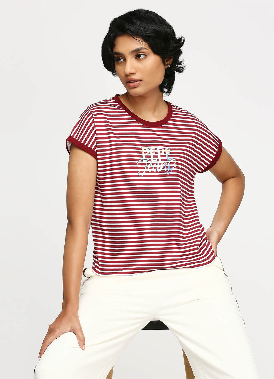 Burgundy Stripes Short Sleeve Tee