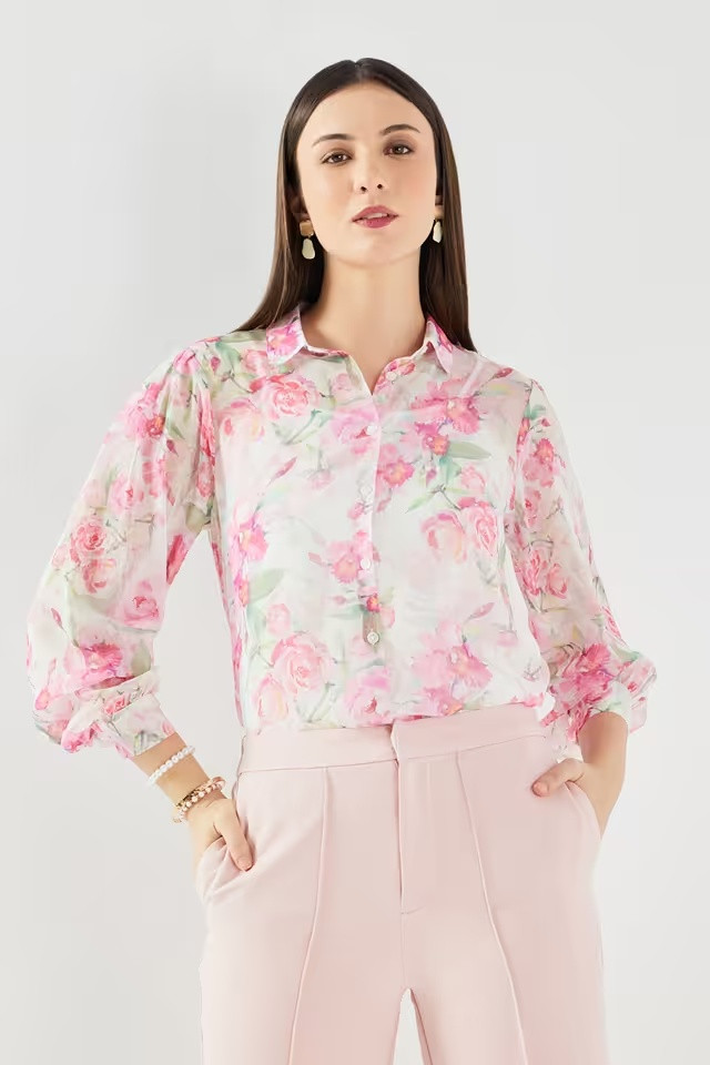 Printed Collared Polyester Women's Casual Wear Shirt